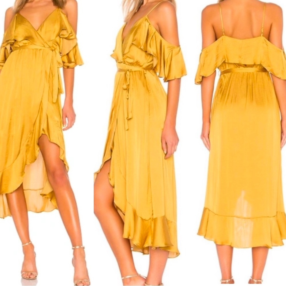 Bardot Mustard Yellow Ruffle Wrap Midi Dress